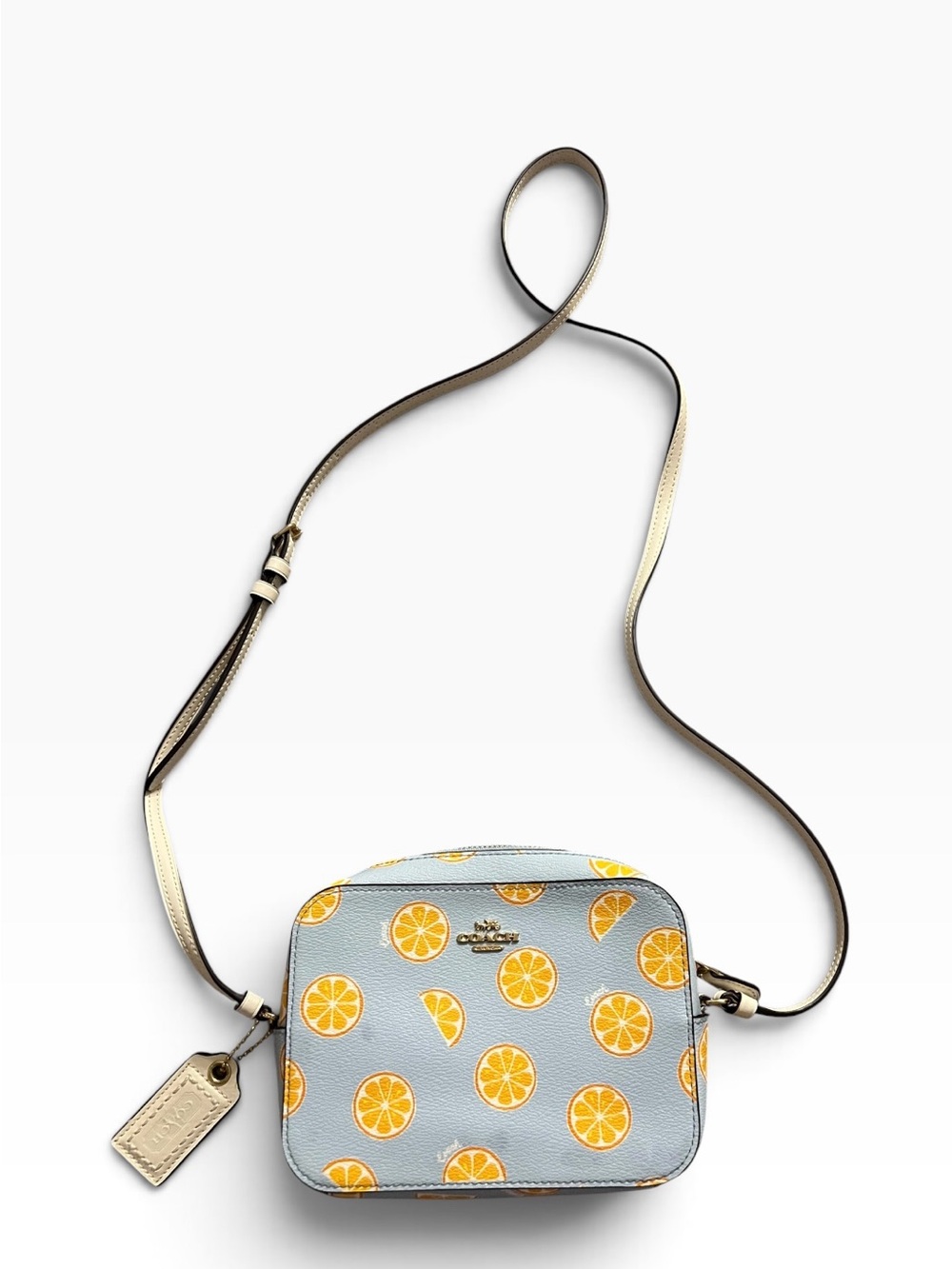 Coach Lemon Print Crossbody Mini Camera Bag in Pale Blue